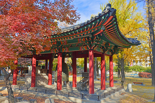 Autumn colors at Deoksugung Palace in Downtown Seoul, Korea