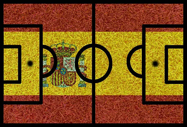 Football field textured by Spain national flags on euro 2016