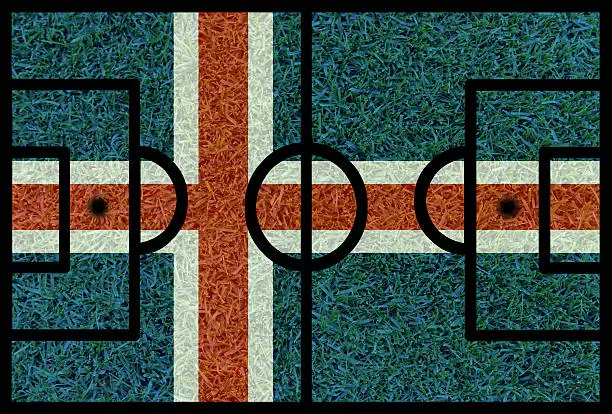 Football field textured by Iceland national flags on euro 2016