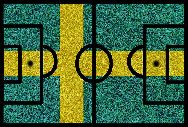 Football field textured by Sweden national flags on euro 2016