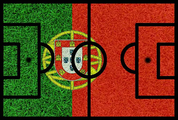 Football field textured by Portugal national flags on euro 2016
