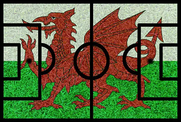 Football field textured by Wales national flags on euro 2016