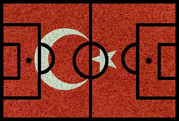 Football field textured by Turkey national flags on euro 2016