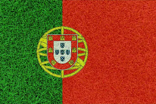 Football field textured by Portugal national flag on euro 2016