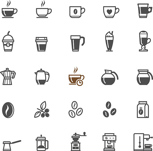 ilustraciones, imágenes clip art, dibujos animados e iconos de stock de iconos de café - coffee coffee break cup break