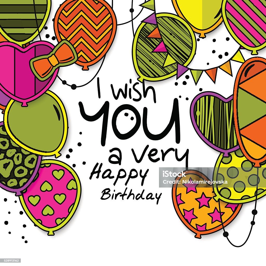 Happy Birthday Greeting Card Patterned Balloons With Stars Polka ...