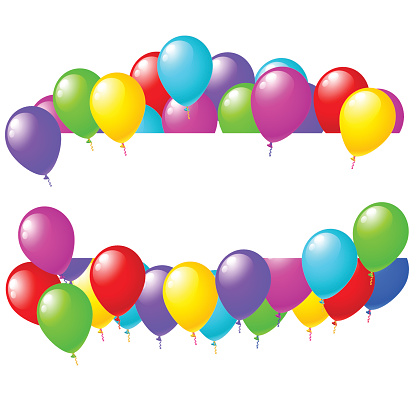 Balloons banner sign with party balloons isolated on white background
