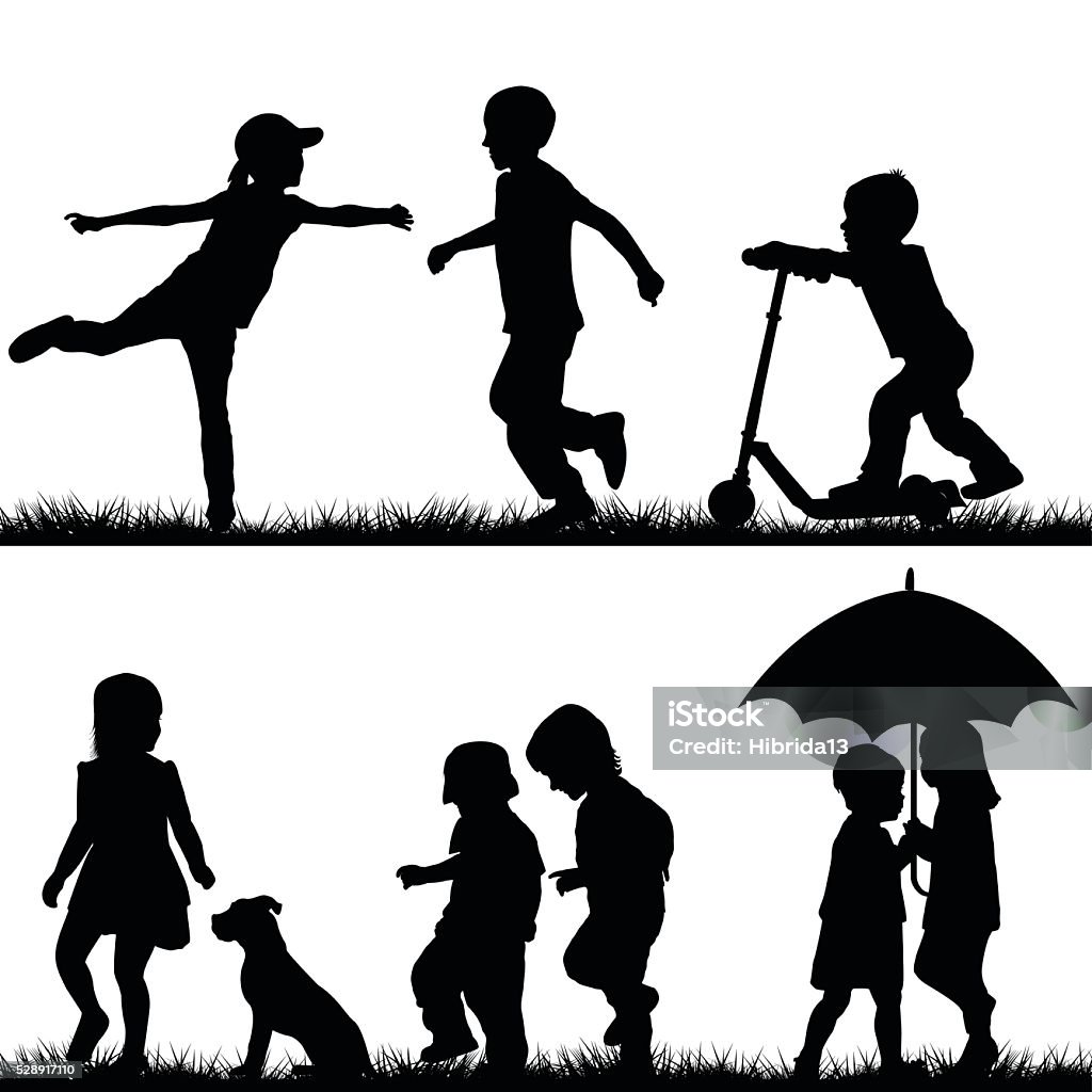 Children silhouettes playing Child stock vector