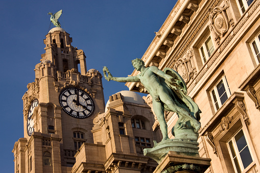 The Liver Building in the city of Liverpool in northwest England