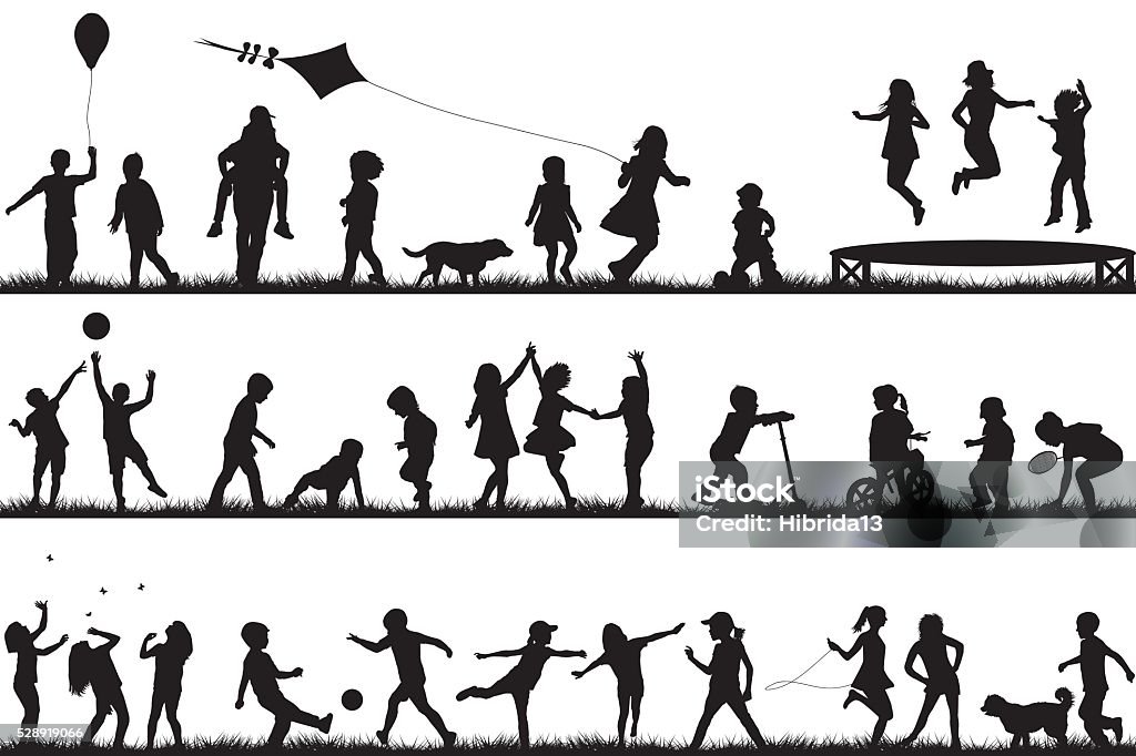 Children silhouettes playing outdoor Set of children silhouettes playing outdoor Child stock vector