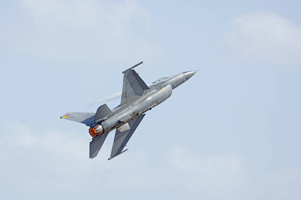 Chino, California,USA- April 29,2016. F-16 Jet fighter flying at 2016 Planes of Fame Air Show in Chino, California. The 2016 Planes of Fame Air Show features 3 days of vintage and modern aircraft performing for the public.