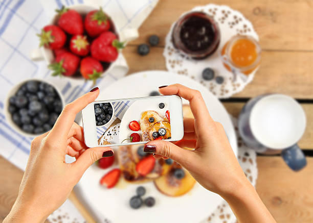 pancakes and fruits stock photo