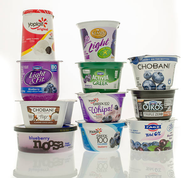 Most Popular Yogurts Winneconne, WI, USA - 17 Jan 2016: Image of some of the most popular yogarts available in Ameriica. Activia Yogurt stock pictures, royalty-free photos & images