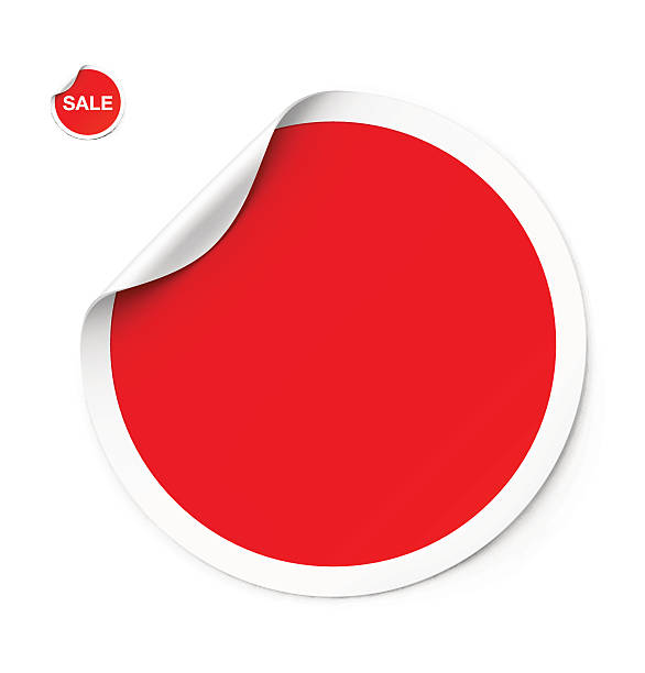 Red sticker with curled corner. Vector illustration Red round sticker with realistic shadow transparent. It can be used as an element for design price tag stock illustrations