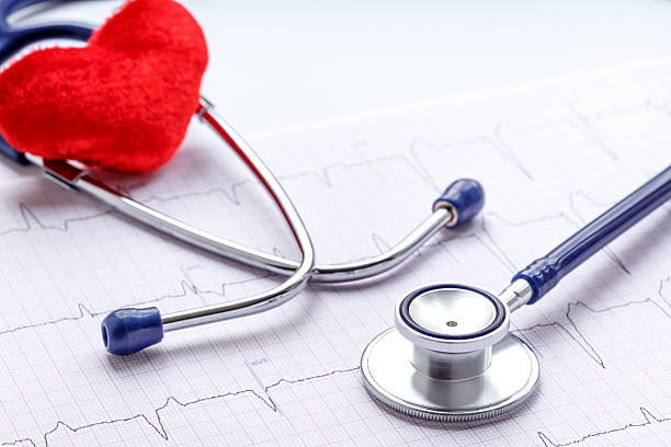 istock stethoscope on white background with plush heart and cardiogram 528954640