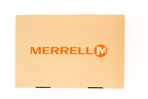 Winneconni, WI, USA- 12 June 2015:  Shoe box that contains Merrell shoes
