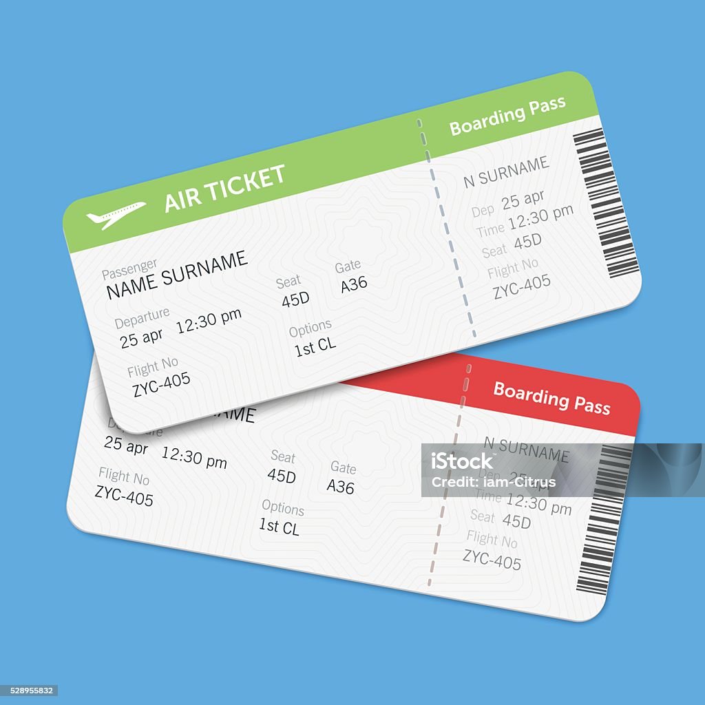 Set of the airline boarding pass tickets with shadow Set of the airline boarding pass tickets with shadow. Isolated on blue background. Vector flat design Aboard stock vector