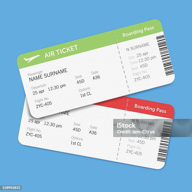 Set Of The Airline Boarding Pass Tickets With Shadow Stock Illustration - Download Image Now