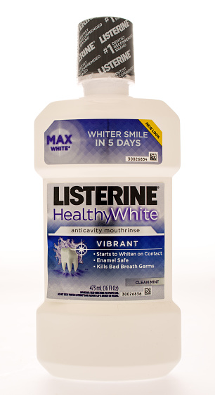 Winneconni, WI, USA - 13 June 2015:  A bottle of Listerine healthy white mouth wash.  Helps with the whiten of teeth.