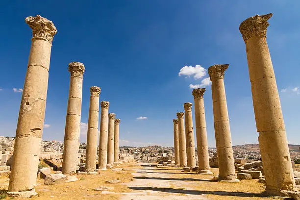 Jordan. Jerash (the Roman ancient city of Geraza). The Cardo Maximus (the Colonnaded Street)