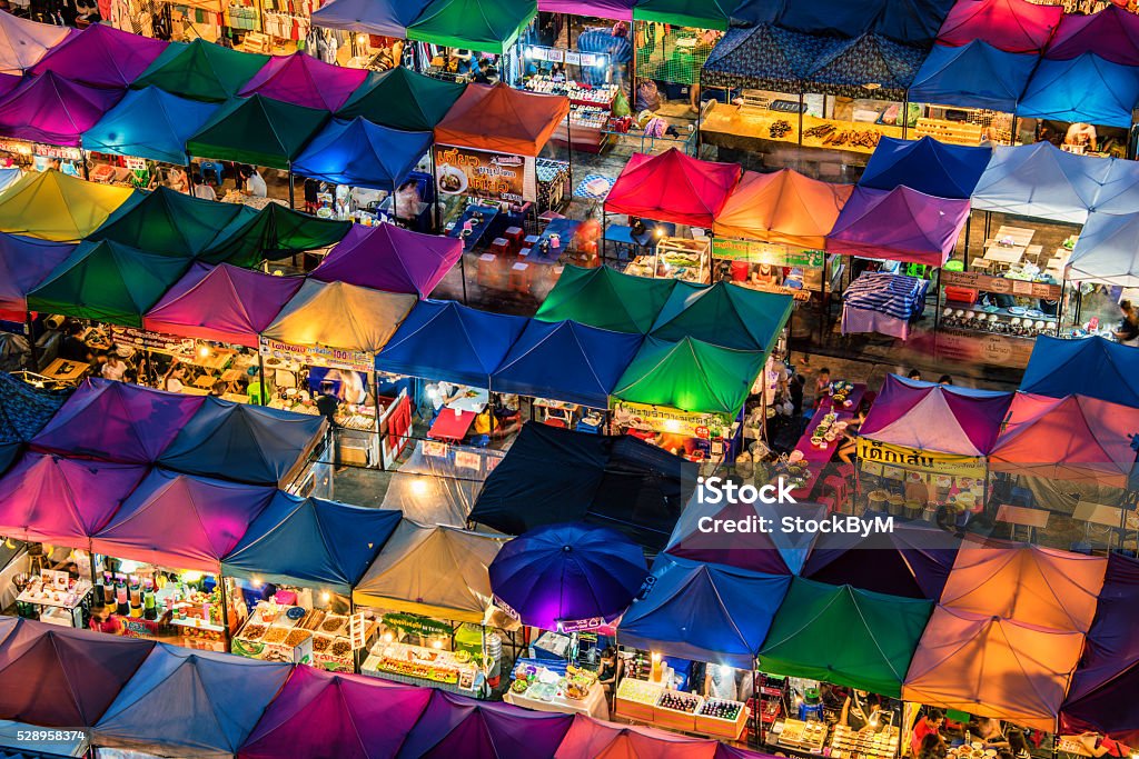 Train night market in Bangkok Colorful market in Ratchadapisek Bangkok Bangkok Stock Photo