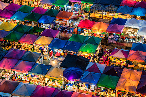 Train night market in Bangkok Colorful market in Ratchadapisek Bangkok bangkok stock pictures, royalty-free photos & images
