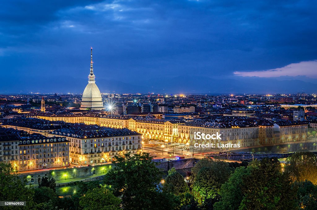 Turin (Torino), high definition panorama with Mole Antonelliana at twilight Turin Stock Photo
