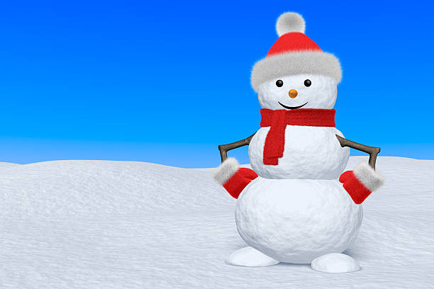 istock Snowman with scarf on snow under blue sky 528961131