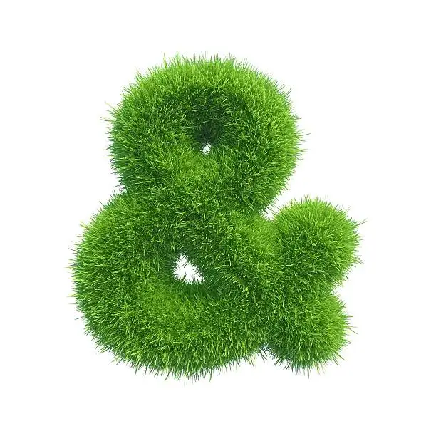 ampersand of green fresh grass isolated on a white background