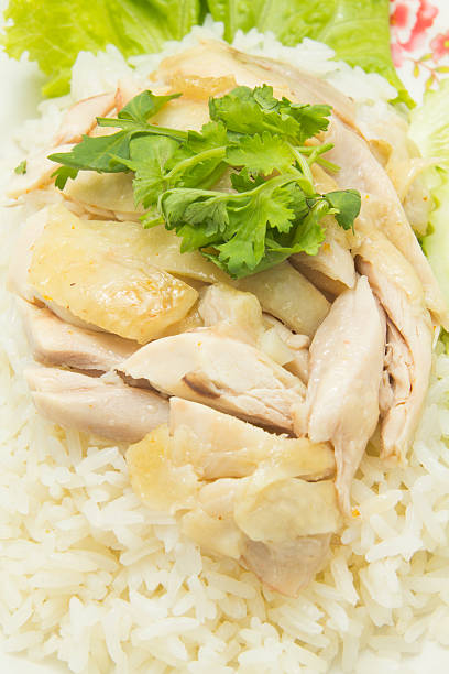 zbliżenie bez kości, w plasterkach hainan stylu z kurczaka marynowane z ryżu - asian cuisine close up garlic vegetable zdjęcia i obrazy z banku zdjęć