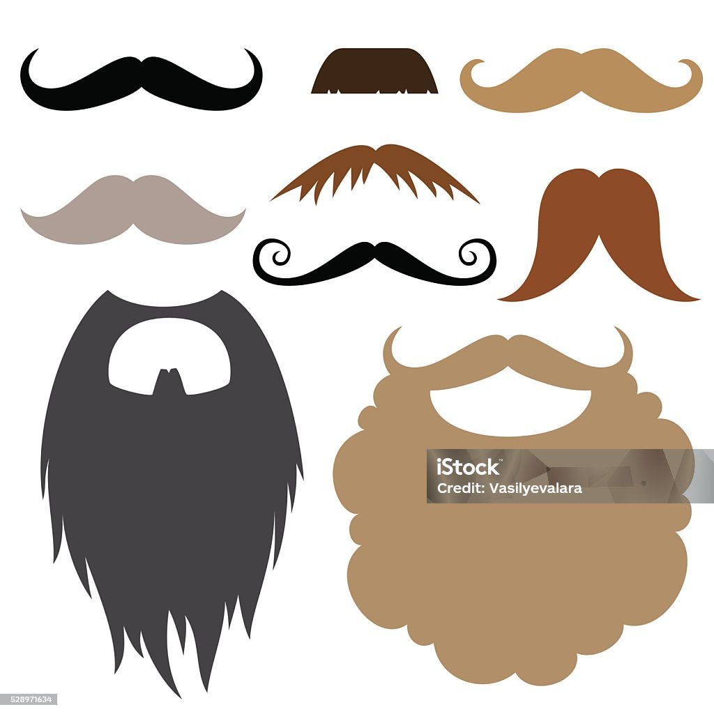 Photo booth props Props set. Moustache and beard. Moustache and beard party birthday photo booth props. Vector illustration photo booth props.  Beard stock vector