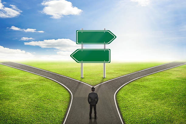 istock Businessman concept, Blank sign post road to the correct way. 528972712