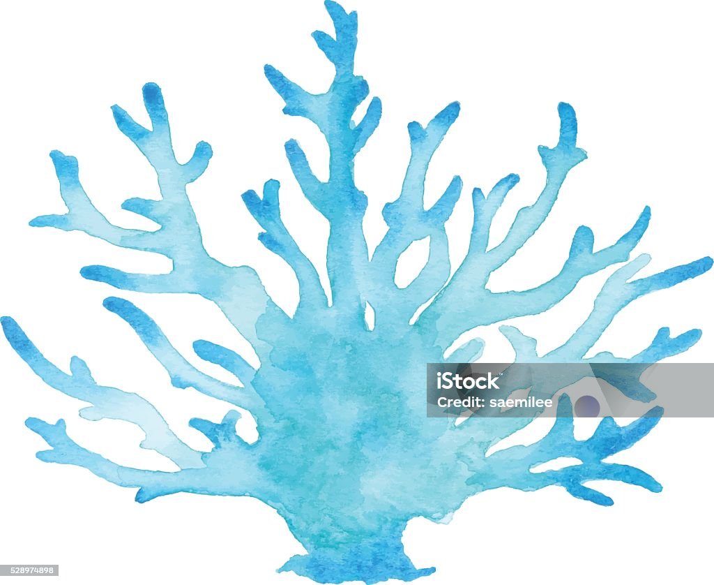 Blue Coral Watercolor Vector illustration of watercolor painting. Coral - Cnidarian stock vector