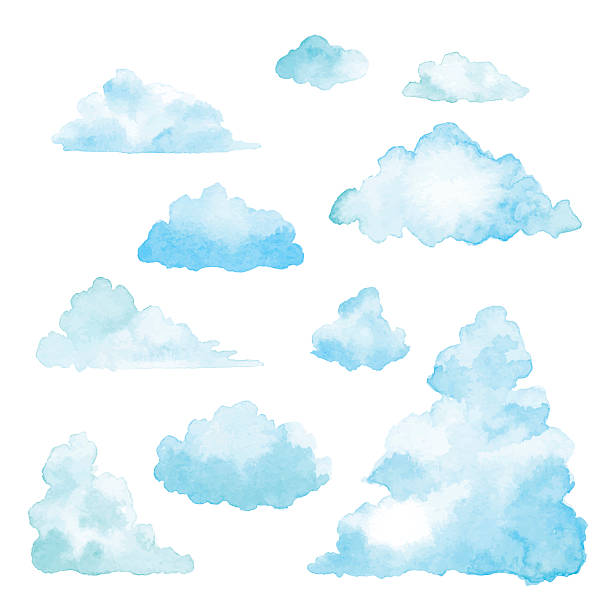 ein satz von wolken aquarell - wolken stock-grafiken, -clipart, -cartoons und -symbole