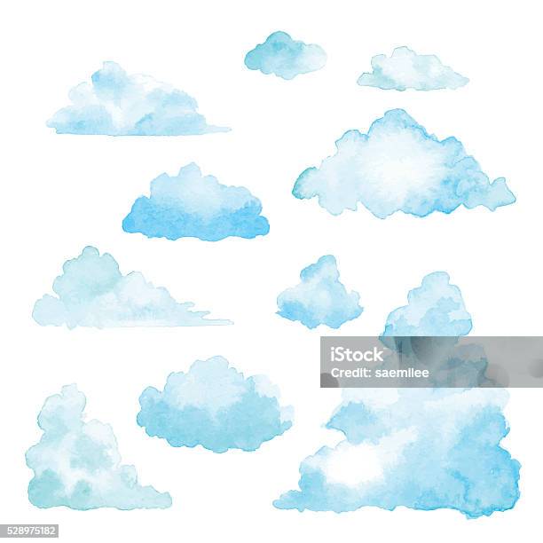 클라우드 워터컬러 세트 중 구름에 대한 스톡 벡터 아트 및 기타 이미지 - 구름, 수채화 물감, 구름 풍경