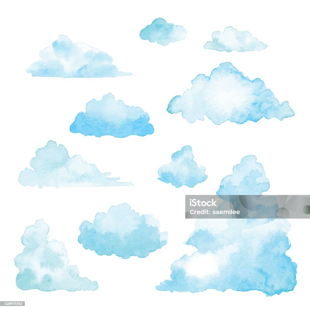 Set Of Clouds Watercolor Vector illustration of watercolor painting. Cloud - Sky stock vector