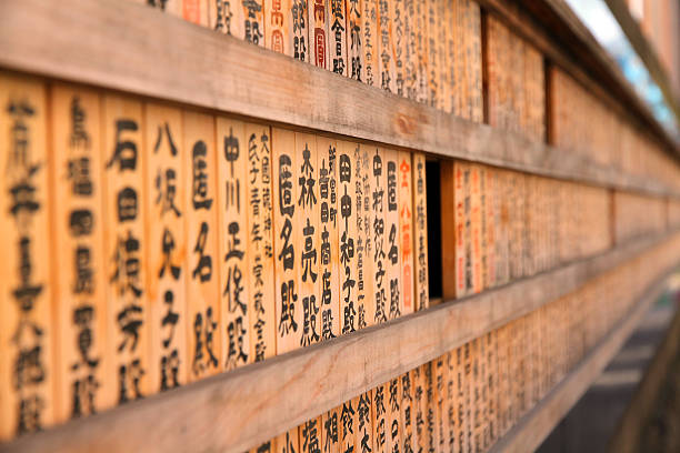 Tokyo, Japan - April 12, 2016: Wooden walls at Teppozu Inari Shrine in the Hatchobori district of Tokyo. The shrine was built in 1869 