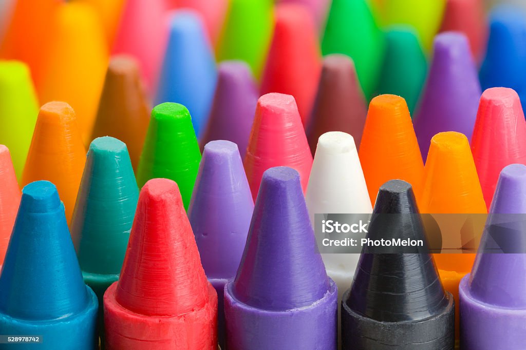 Crayons Close Up Group of Stacked Pile of Crayons Top View. Crayon Stock Photo