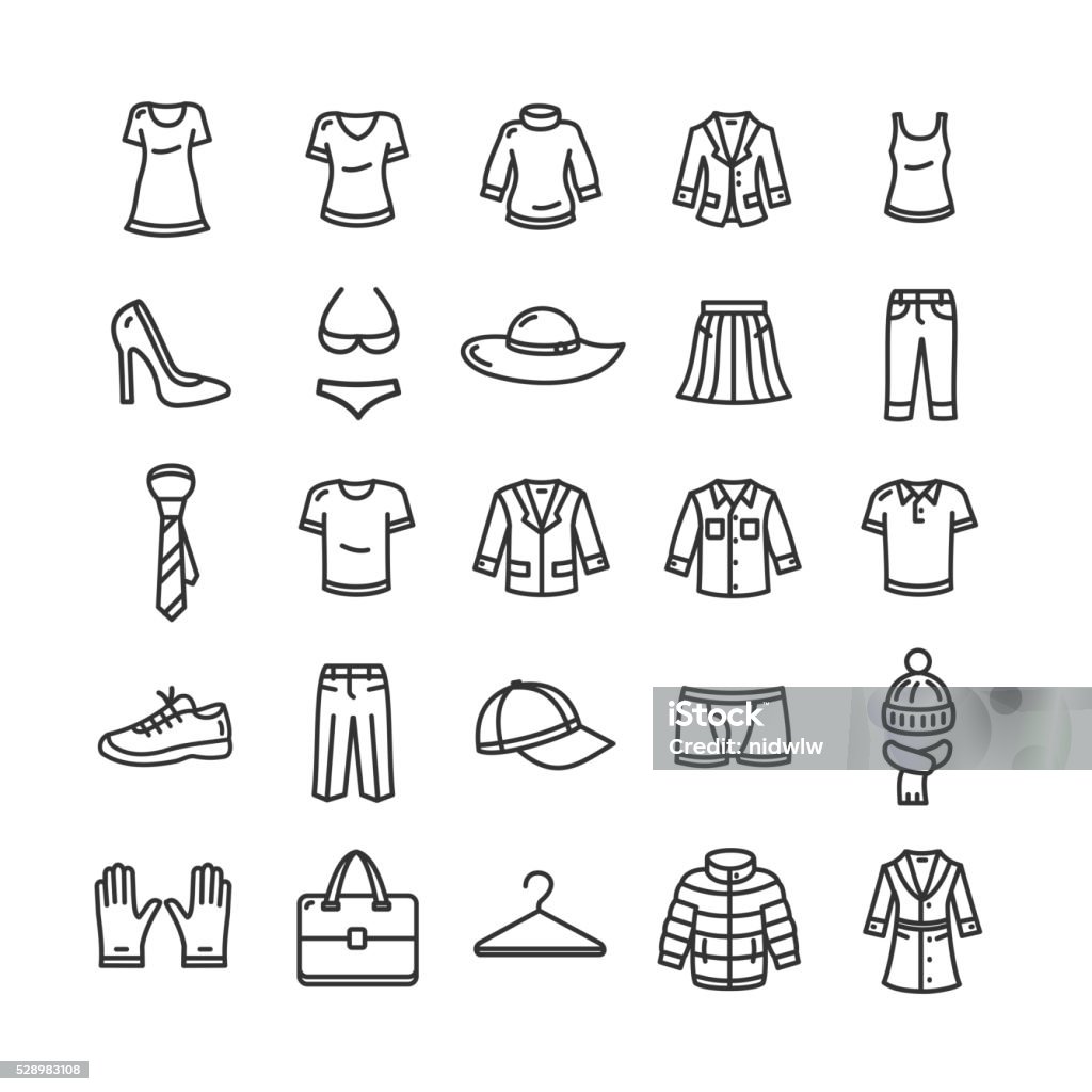 Conjunto de iconos de ropa. Vector de de - arte vectorial de Ícono libre de derechos