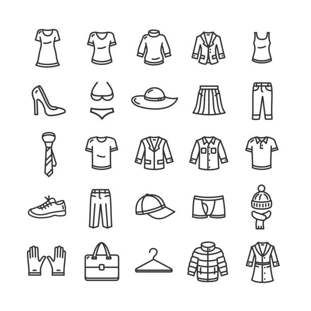 ilustrações, clipart, desenhos animados e ícones de roupas conjunto de ícones. vector - skirt clothing vector personal accessory