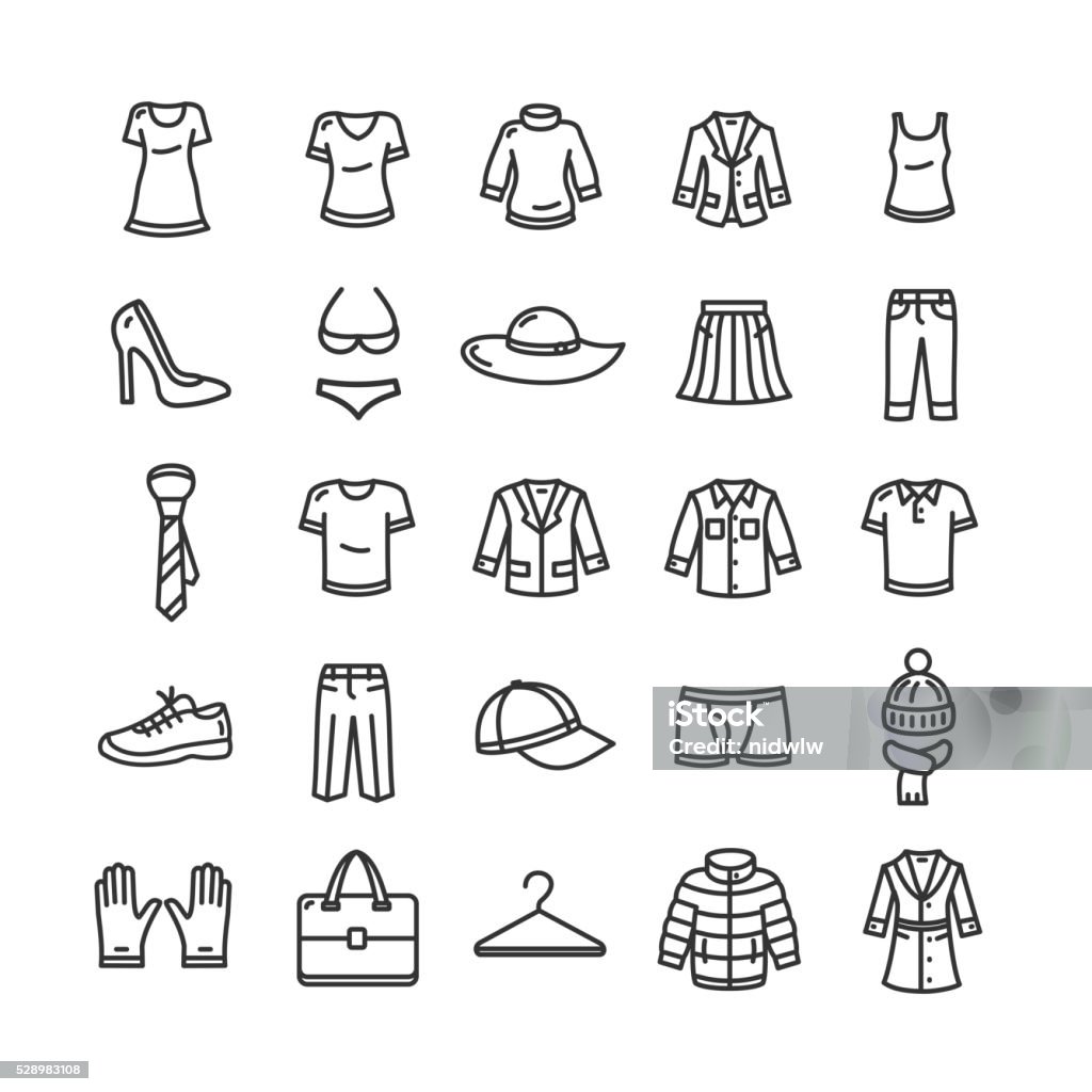 Clothes Icon Set. Vector Clothes Outline Icon Set. Black and White Vector illustration Icon Symbol stock vector