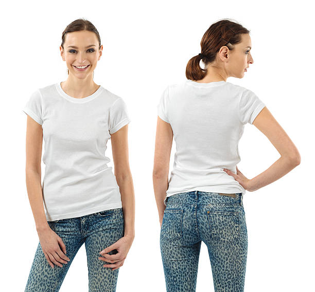 istock Smiling brunette with blank white shirt 528984007