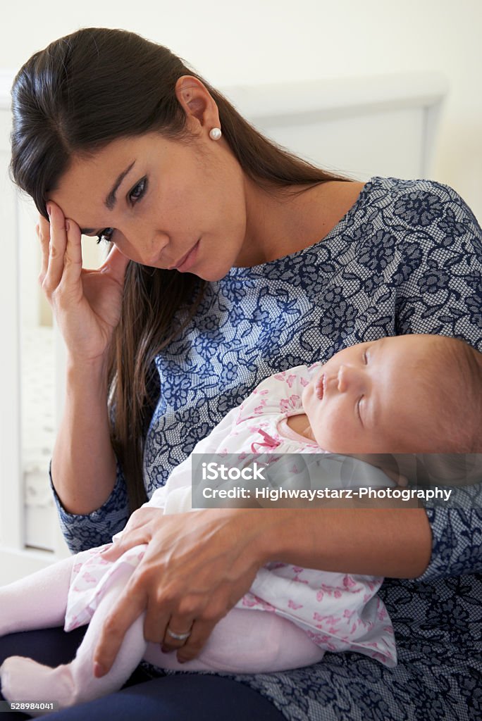 Tired Mother Suffering From Post Natal Depression Postpartum Depression Stock Photo
