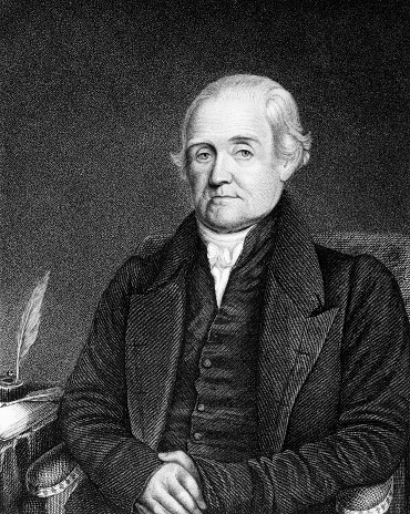 Noah Webster (1758-1843) on engraving from 1835. American lexicographer, textbook pioneer, spelling reformer, political writer, editor and prolific author. Engraved by G.Parker and published in''National Portrait Gallery of Distinguished Americans Volume II'',USA,1835.