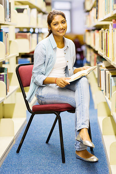Modern library with rows of bookcases