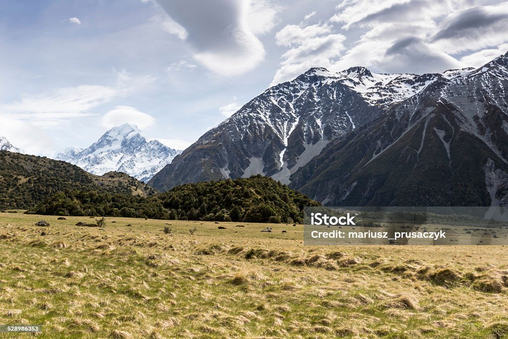View of Mt Cook National Park, New Zealand. Horizontal Stock Photo