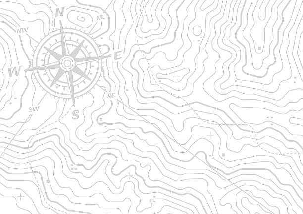 topographic compass map background - fiziki coğrafya illüstrasyonlar stock illustrations