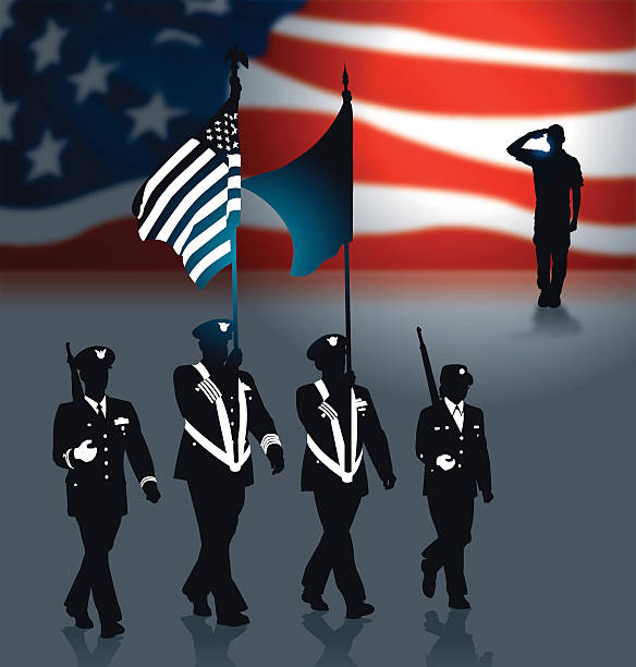 istock Military Parade Soldier Salute US Flag Background 529006907
