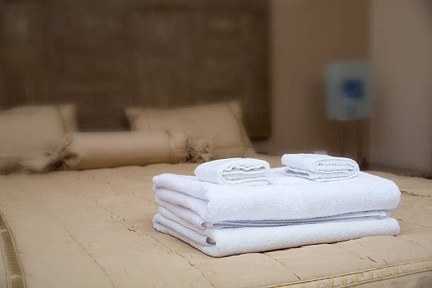 istock Towels on hotel bed 529025451