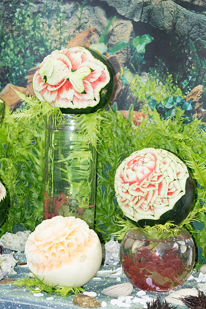 istock Cantaloupe  and watermelon fruit carving. 529025703